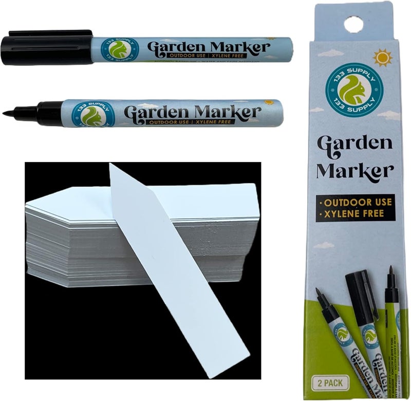 133 SUPPLY -100 Pack 4" Plastic Plant Labels for Seedlings with 2 Pack of Garden Marker Pens (Garden Markers Fade Resistant Plant Markers Outdoor Waterproof Pen Black Permanent Markers Plant Tags) - Image 1